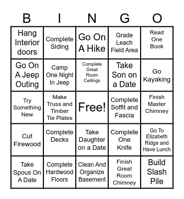 2024 House Building Bingo Card