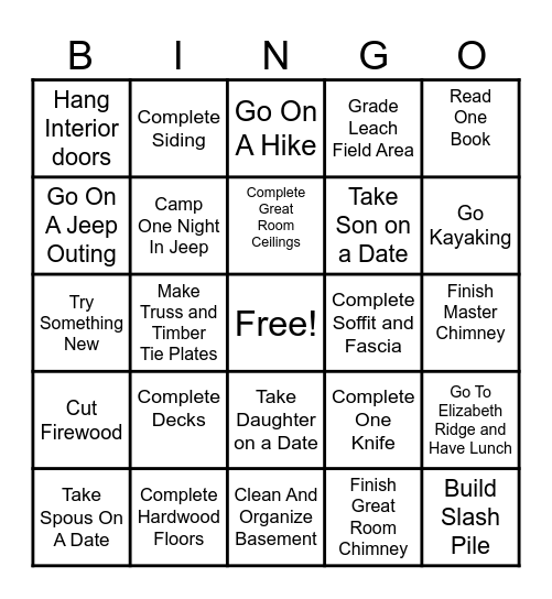 2024 House Building Bingo Card