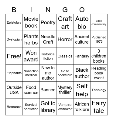 Reading Bingo Card