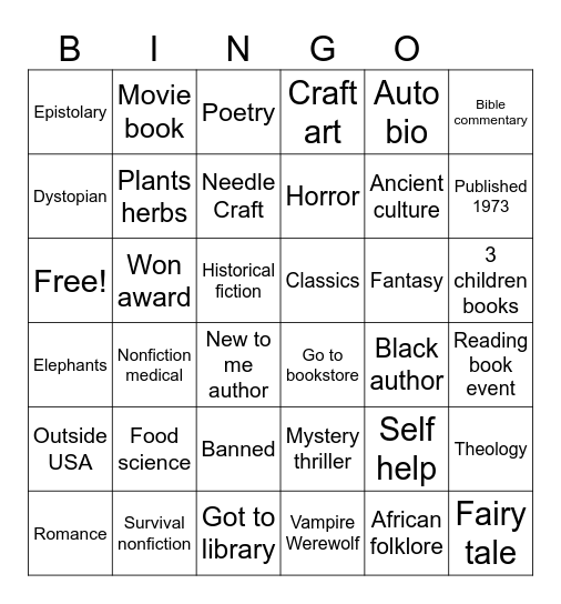 Reading Bingo Card