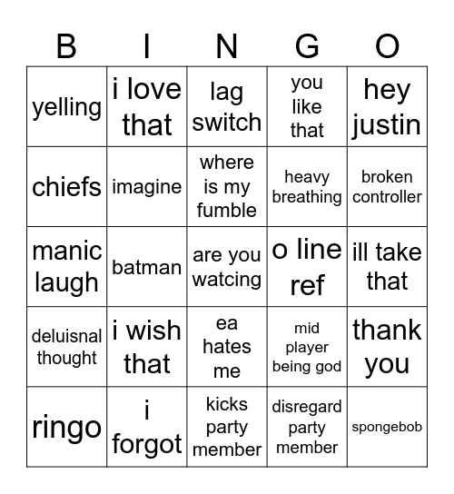 Untitled Bingo Card