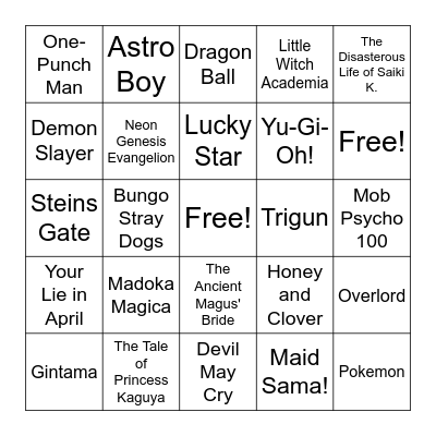 Anime Bingo! Bingo Card