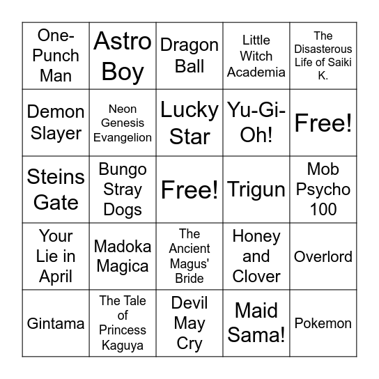 Anime Bingo! Bingo Card