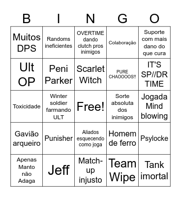 Bad random Marvel Rivals Bingo Card