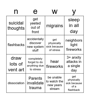 new years Bingo Card