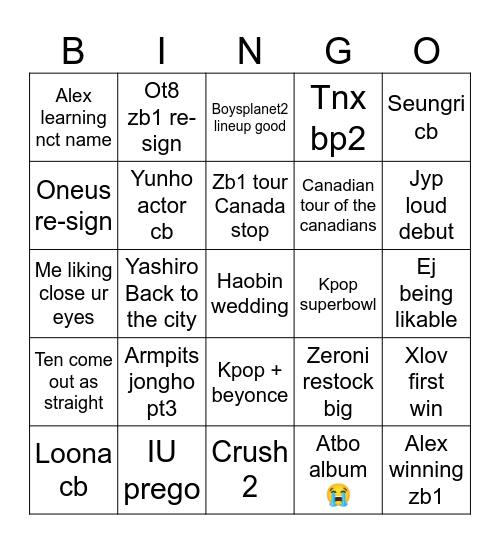 Kpop 2025 Bingo Card