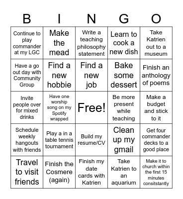 New Year 2025 Bingo Card