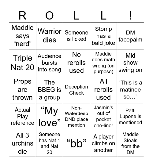 Twenty-Sided Tavern Bingo Card
