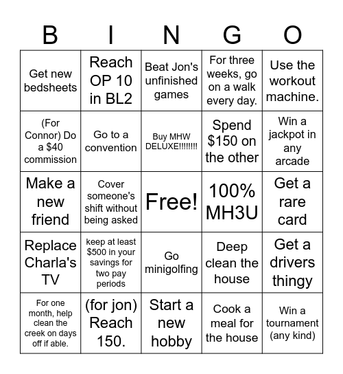 New Years resolutions Bingo Card