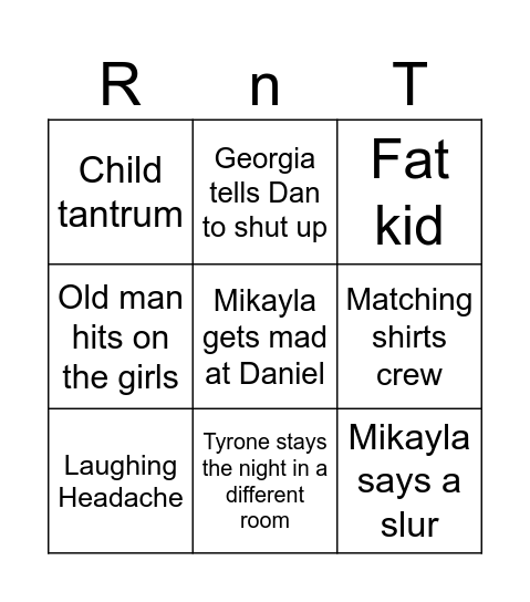 Ran Through Cruise Bingo Card