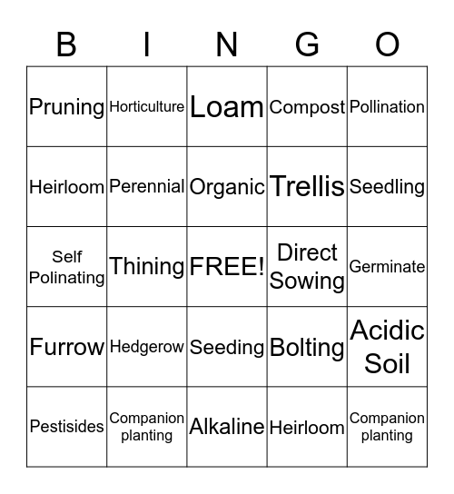 Urban Garden Bingo Card