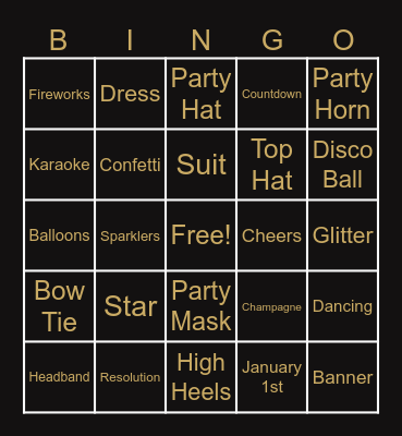 Virtual New Years Bingo Card