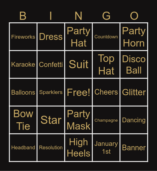 Virtual New Years Bingo Card