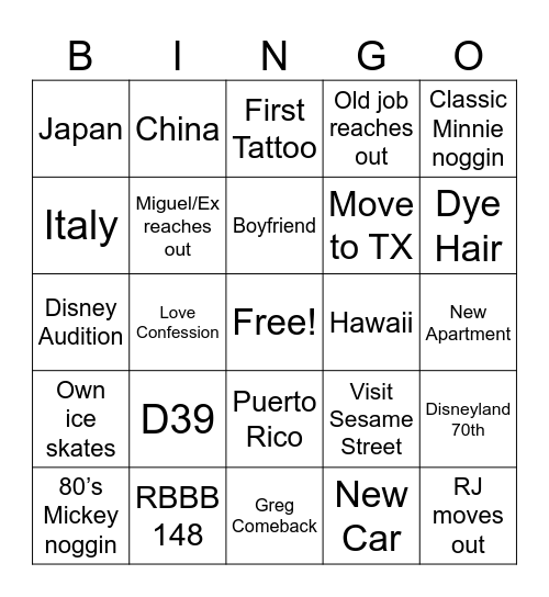 Sammy 2025 Bingo Card