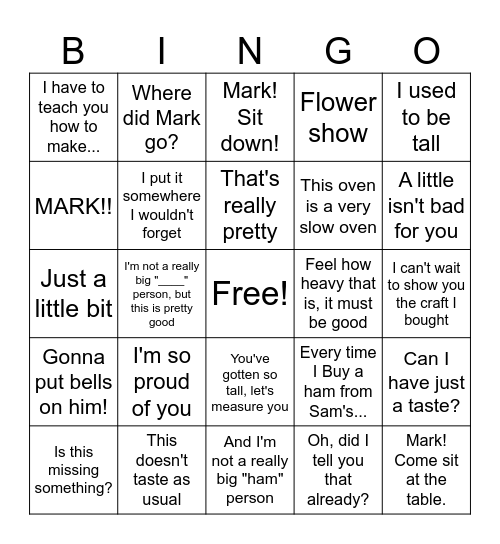 Grandma lingo Bingo Card