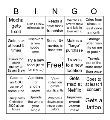 My 2025 Year Bingo Card