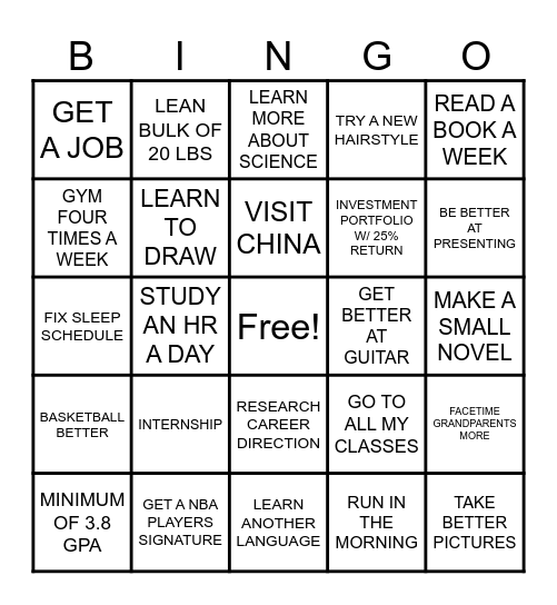 NEW YEAR BINGO Card