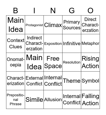 Literary Terms BINGO Card