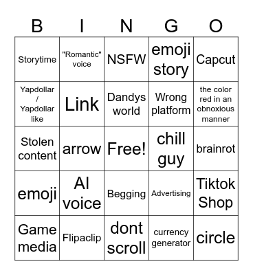 Tiktok Bingo Card