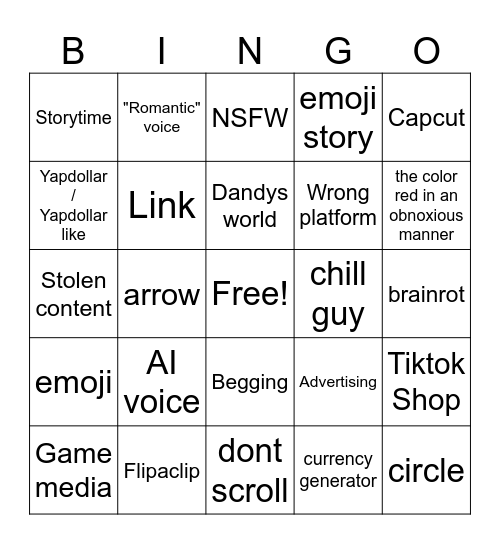 Tiktok Bingo Card