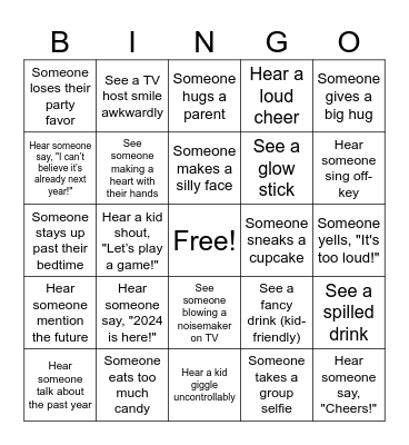 New Years Eve Bingo Card