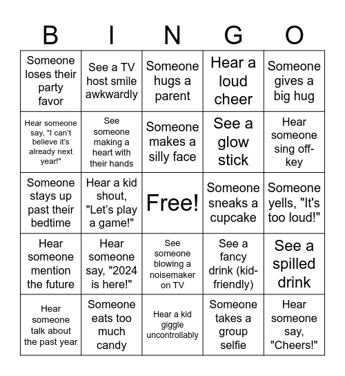 New Years Eve Bingo Card