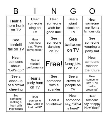 New Years Eve Bingo Card