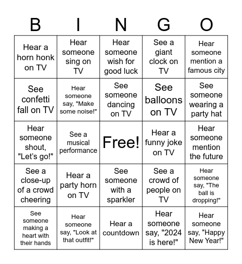 New Years Eve Bingo Card