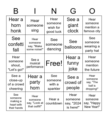 New Years Eve Bingo Card