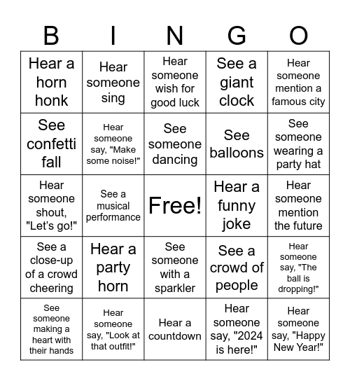 New Years Eve Bingo Card