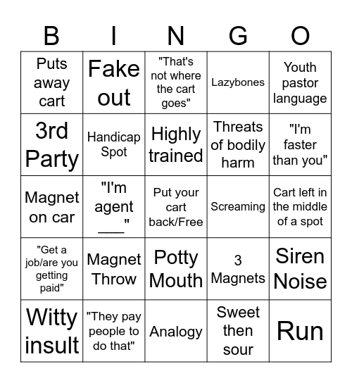 Cart Narcs Bingo Card
