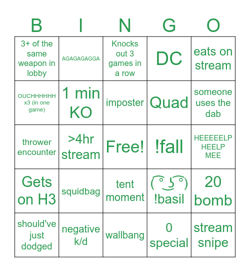 New Year Stream Bingo Card