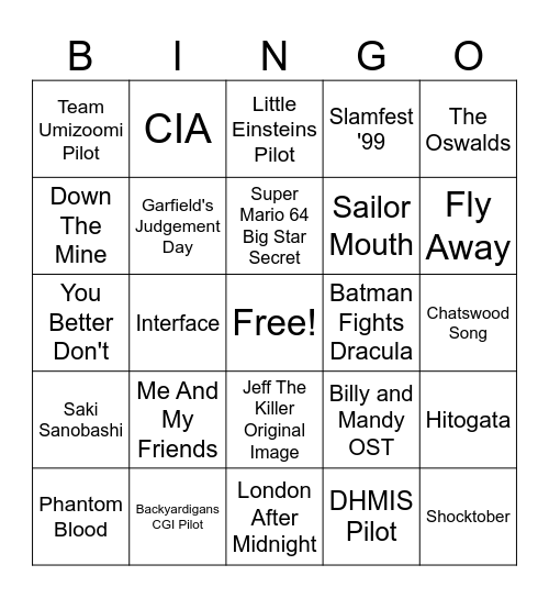 Lost Media 2025 Bingo Card
