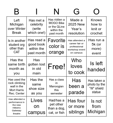 CAT “Get to Know You” Bingo Card