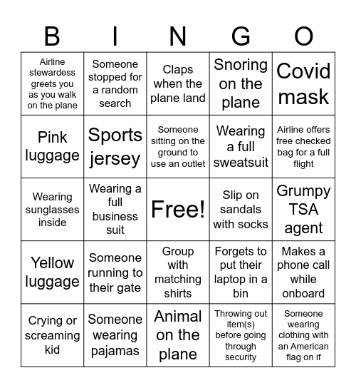 Airport Bingo Card