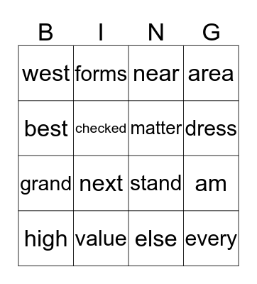 Spelling Words (Week 1) Bingo Card