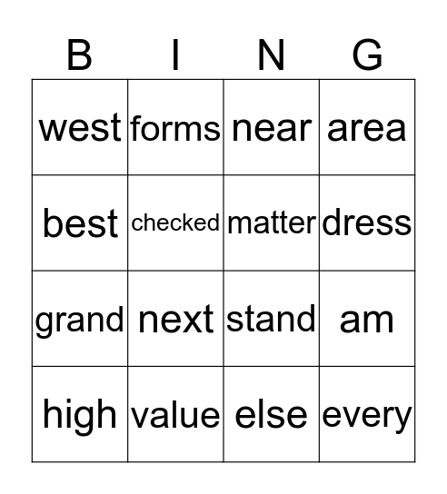 Spelling Words (Week 1) Bingo Card