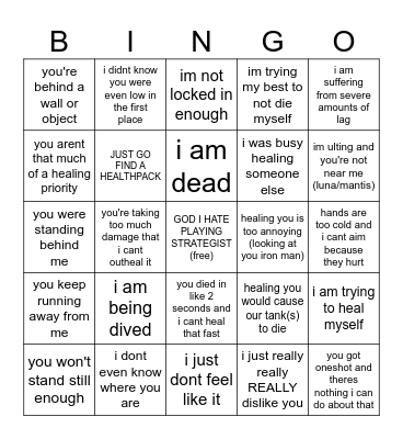 why i cant heal you (marvel rivals) Bingo Card