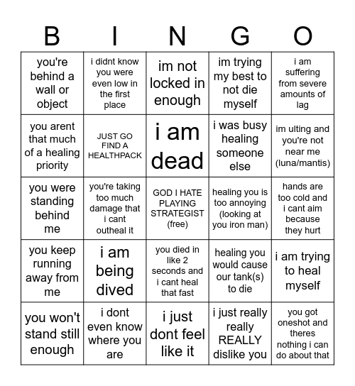 why i cant heal you (marvel rivals) Bingo Card
