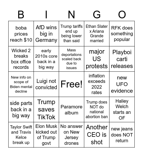 2025 Events Bingo Card
