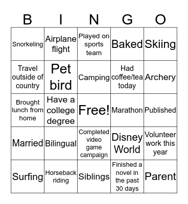 Random Stuff Bingo Card