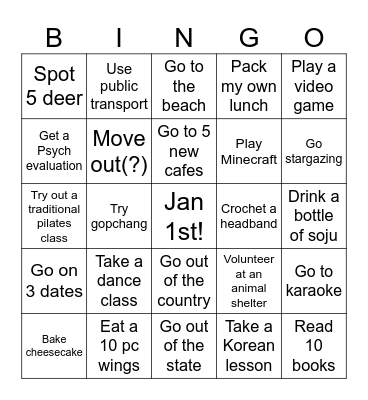 2025 New Year Bingo Card