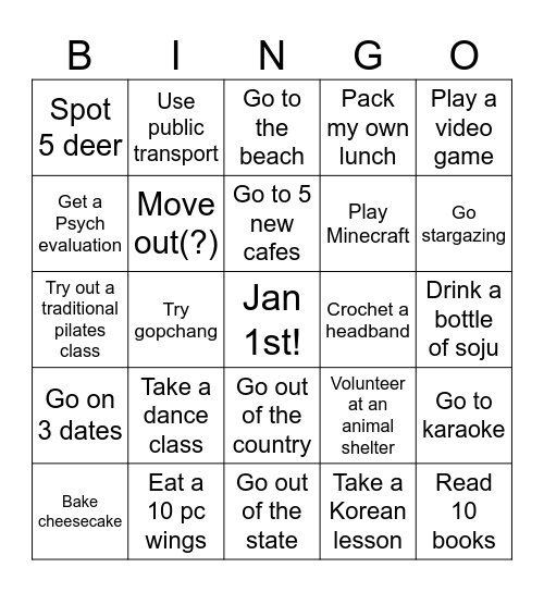 2025 New Year Bingo Card