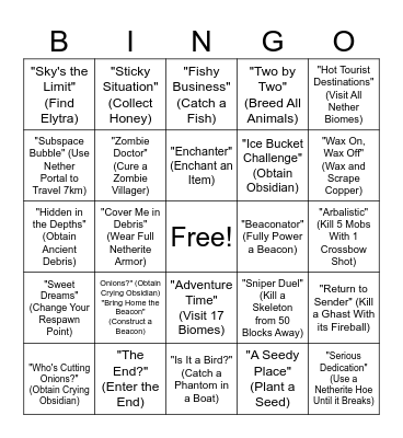 Minecraft! Bingo Card