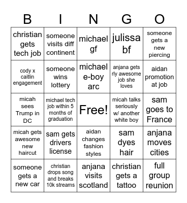 2025 Friends Bingo Card
