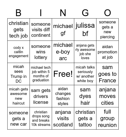 2025 Friends Bingo Card