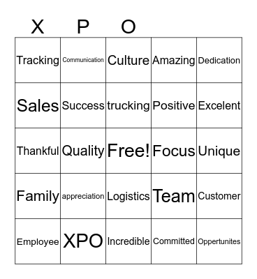 Employee Appreciation Bingo Card