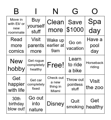 New year resolution Bingo Card