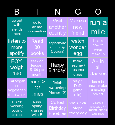 2025 New Year Bingo Card