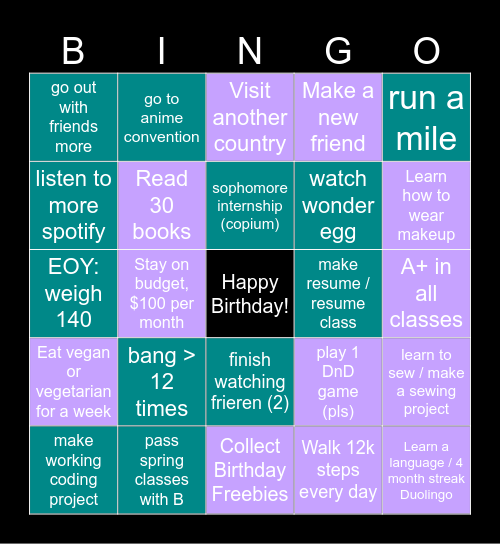 2025 New Year Bingo Card